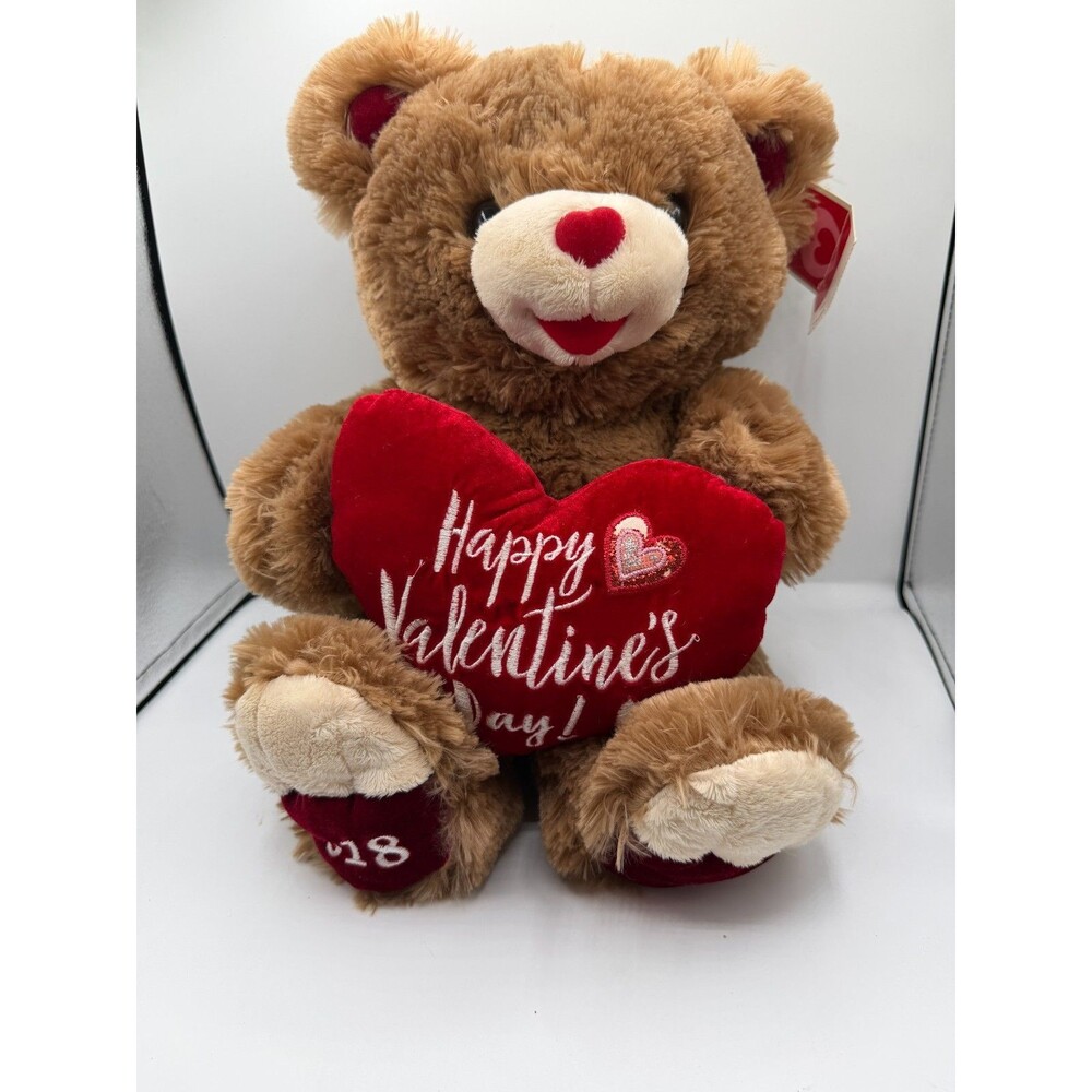 Dan Dee Teddy Bear Plush 13" Happy Valentine's Day Red Heart Brown 2018 Tags